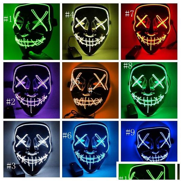 Máscaras de fiesta Máscara de Halloween Led Light Up Neon Maska Cosplay Mascara Horror Mascarillas Glow In Dark Masque Eea321 Drop Delivery Home Dhjit