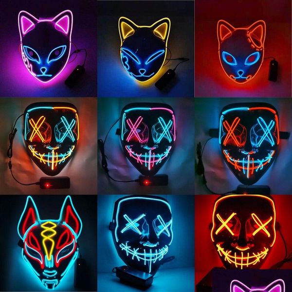 Máscaras de fiesta Máscara de Halloween LED Light Up Scary para Festival Cosplay Disfraz Fiestas de disfraces Carnaval Regalo Fy9210 0825 Drop Deliver Dhuqx