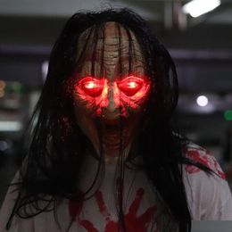 Feestmaskers Halloween Masker Lichtgevend Oog Terreur Eng Cosplaykostuum Adts Zombie Hoofddeksel Spook Grappig Horror Speelgoed 230901 Drop Deliver Dh9C6