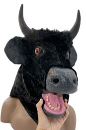 Masques de fête Masque d'Halloween Réaliste Bouche Mover Vache Creepy Moving Bull Fursuit Tête d'animal En Caoutchouc Latex Masque Up Costume Party Cosplay 230918