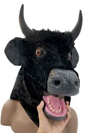 Feestmaskers Halloween masker realistische mondmover koe griezelige bewegende bull fursuit dierenhoofd rubber latex masque omhoog kostuumcosplay 230814
