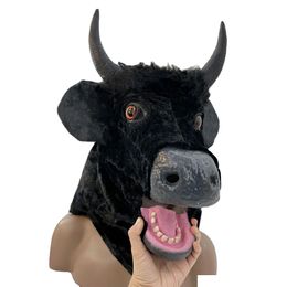 Masques de fête Masque d'Halloween Réaliste Bouche Mover Vache - Py Moving Bl Fursuit Tête d'animal En Caoutchouc Latex Masque -Up Costume Cosplay Drop D Dhoic