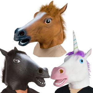 Máscaras de fiesta máscaras de Halloween Horse Horse Cosplay Conjunto de vestuario de animales de la broma de la fiesta de la fiesta de la fiesta Cabez