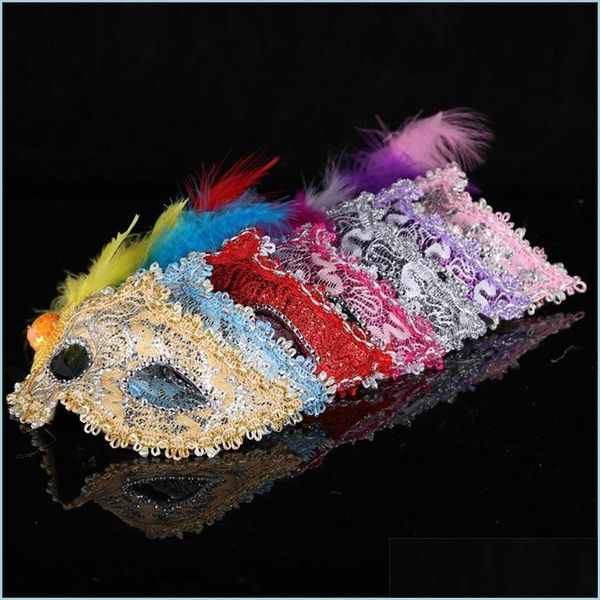 Masques de fête Halloween Mascarade Costume Masque Ball Princesse Dentelle Plume Fales Demi Visage Maks Pour Hommes Et Femmes 2 6Hx FF Drop Delive Dhkip