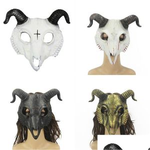 Party Masks Halloween Masquerade Goat Pu FL Face ER Horn Devil Mask voor cosplay kostuum drop levering home tuin feestelijke benodigdheden dhrg8