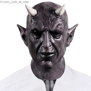 Party Masks Halloween Mephistopheles Demon Horn Mask Cosplay Horror Devil Killer Latex Helmet Masquerade Carnival Party Costume Props Q231007