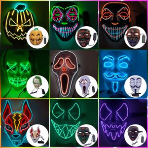 Masques de fête Halloween couleur mixte LED Masque mascarade néon e lumière lueur dans l'horreur sombre brillant er 230216