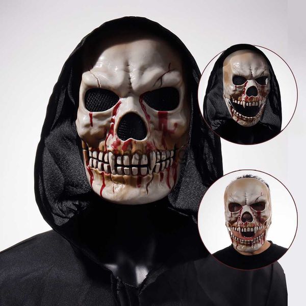 Máscaras de fiesta Halloween Boca móvil Máscara de cráneo Cosplay Horror Esqueleto sangriento Asesino Demonio Casco de plástico Casa embrujada Fiesta de disfraces Accesorios x0907