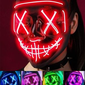 Masques de fête Halloween Néon LED Masque de purge Masque Mascarade Lumière lumineuse dans l'obscurité Fournitures de costumes de cosplay drôles 220921