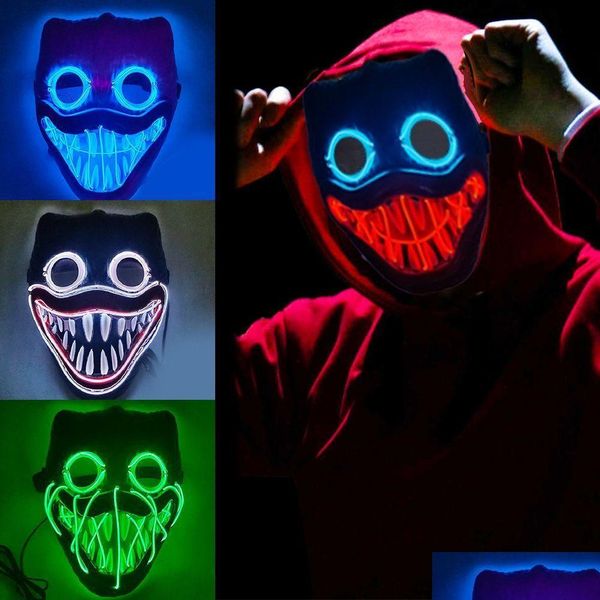 Máscaras de fiesta Halloween Neón LED Máscara de purga Masque Mascarada Luz Luminosa en la oscuridad Divertido Cosplay Suministros de disfraces Rrb15986 Drop Dhaqw