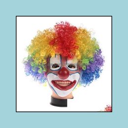 Feestmaskers Halloween nieuwigheid clown masker en pruiken fl face latex kleur cosplay headwear haar prom rekwisieten dansende feest kostuum 5 stcs/lot dh74o