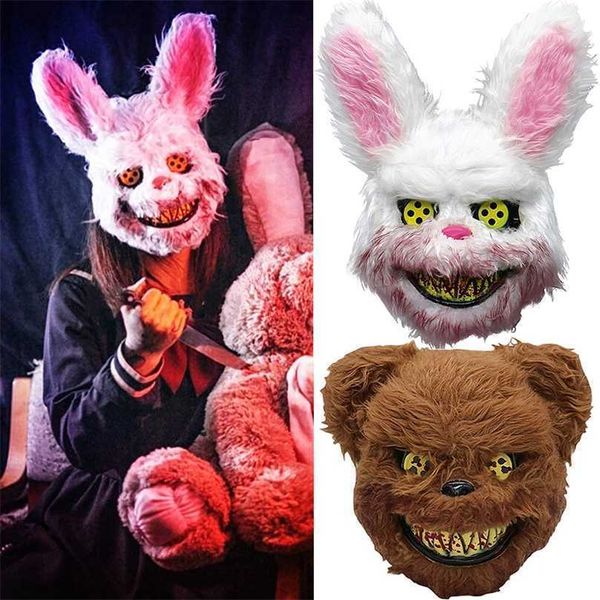 Masques de fête Halloween Party Bloody Head Cover Lapin Ours Cosplay Masque Halloween Carnaval Costume Coiffures Accessoires Main Party Dance Horror 220926