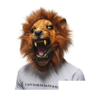 Masques de fête Halloween Props Adt Angry Lion Head Masques Animal FL Latex Mascarade Fête d'anniversaire Masque Drop Livraison Maison Jardin Fe Dhcul
