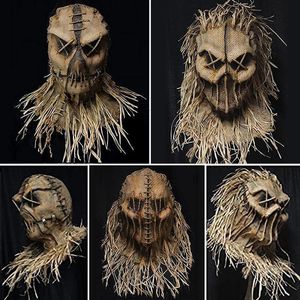 Feestmaskers Halloween Scarecrow hoofdomslag met handschoenen en hoedkostuumhoofddeksels voor maskerade cosplay enge masker 230818