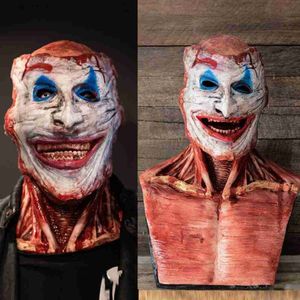 Masques de fête Halloween Effrayant Crâne Sanglant Joker Masque Cosplay Horreur Clown Double Couche Squelette Démon Latex Casque Party Costume Props T230905