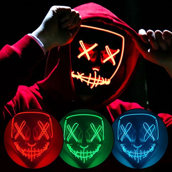 Masques de fête Halloween Effrayant Colplay Props LED Light Up Purge Masque Halloween Masquerade Party Masque LED Masques Cosplay Costume Fournitures 230822