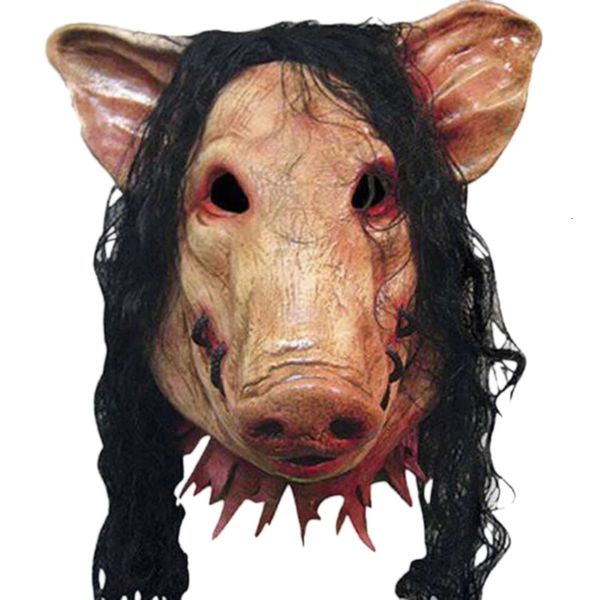 Masques de fête Halloween Masque Effrayant Nouveauté Tête de Cochon Horreur avec Cheveux Caveira Cosplay Costume Réaliste Latex Festival Fournitures Loup 230904