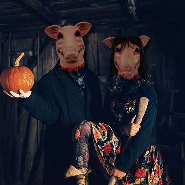 Masques de fête Halloween effrayant scie tête de cochon masque Cosplay fête horrible masques d'animaux horreur adulte Costume déguisement accessoires goutte 230906