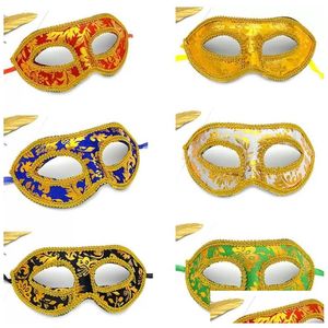 Feestmaskers Halloween Shining Gold Print Masquerade Mardi Gras Half Face Ball Eyemask Kostuum Accessory Christmas Decor Props For Men Dhevg