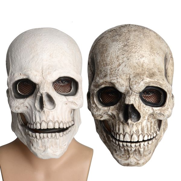 Máscaras de fiesta Esqueleto de Halloween Cráneo Máscara horrible Cabeza completa Boca Cráneo móvil Sombrero Unisex Látex Terror Fantasma Casco Disfraz Prop 230820