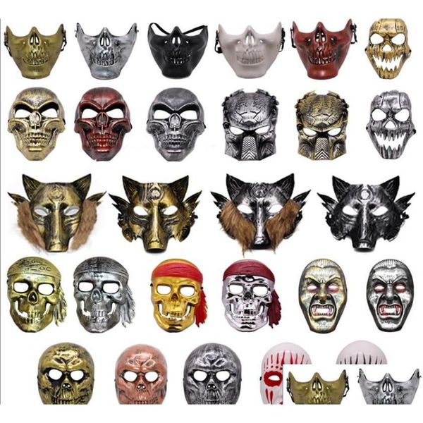 Máscaras de fiesta Halloween Skl Mask Scary Skeleton Warrior Pirate FL Protector facial para Cosplay Masquerade Party Costume Props Vintage Drop Dhbcn