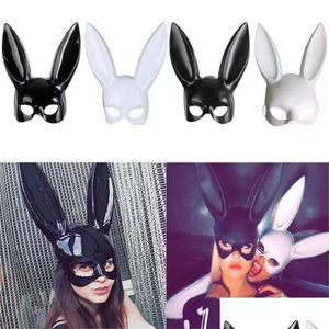 Masques De Fête Halloween Fournitures Mascarade Dress Up Masque Long Lapin Oreille Masques Mignon Lapin Noir Blanc Moitié Supérieure Balle Partie Drop Dh5Rm