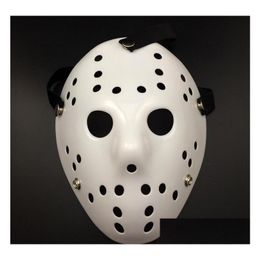 Masques de fête Halloween Blanc Poreux Hommes Masque Jason Voorhees Freddy Horreur Film Hockey Effrayant Pour Femmes Mascarade Costumes Drop Deliv Dh4Ua