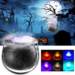 Feestmaskers Halloween Witch Pot Smoke Machine Fog Maker Water Fountain Fogger Color Changing Prop Decoration 230802