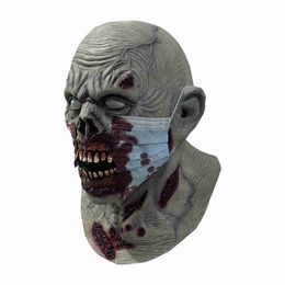 Masques de fête Halloween Zombie Coiffures Halloween Effrayant Visage Latex Sanglant Zombie Casques Plein Visage Tête Décor Costume Accessoires HKD230801