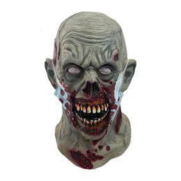 Masques de fête Halloween Zombie Couvre-chef Halloween Effrayant Visage Latex Costume Accessoires Sanglant Zombie Casques Plein Visage Tête Décor 230313