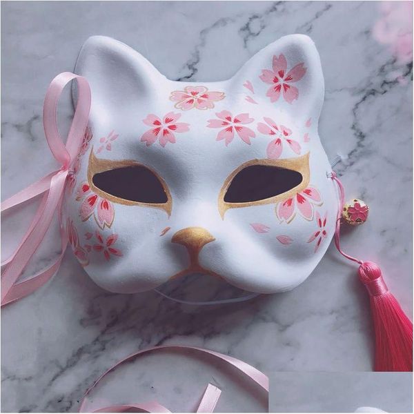 Masques de fête Chat peint à la main Le masque de renard à neuf queues Natsumes Livre d'amis PP Demi-visage Halloween Cosplay Jouets d'animaux pour femme Dhq0R