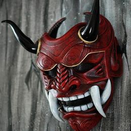 Partij Maskers Hannya Demon Masker Japanse Oni Samurai Noh Kabuki Rode Prajna Latex Volwassen Unisex Halloween Cosplay Props 230901