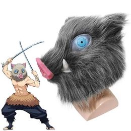 Party Masks Hashibira Inosuke Masque Casque Kimetsu No Yaiba Play-play Hood Pig Head Halloween Costume Props Q240508