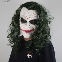 Party Maskers Heath Ledger Clown Joker Latex Masker Halloween Pruik Hoofddeksels Cosplay Prop T230905