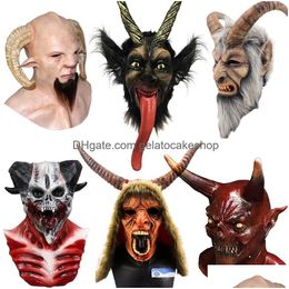 Feestmaskers hoorn duivel demon latex masker realistische krampus chirstmas kostuum hoofddeksel vreselijke rekwisieten 230905 drop levering home tuin dhnxk