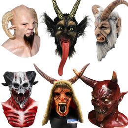 Feestmaskers Hoorn duivel Demon latex masker realistisch Krampus demon masker chirstmas kostuum hoofddekselfeest vreselijke rekwisieten 230820