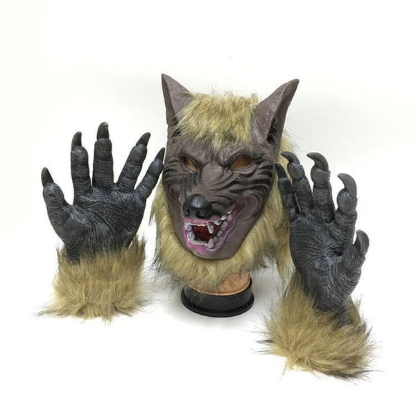 Masques de fête Horrible Cosplay Creepy Animal Wolf Ear Muck Muck Head Claw Hand Gants effrayant Halloween Masque Full Face Costume Costume de fête