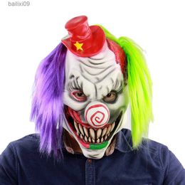 Masques de fête Horreur Clown Latex Masque Effrayant Grimace Adulte Pleine Tête pour Halloween Mascarade Costume Cosplay Fantaisie Robe Props T230905