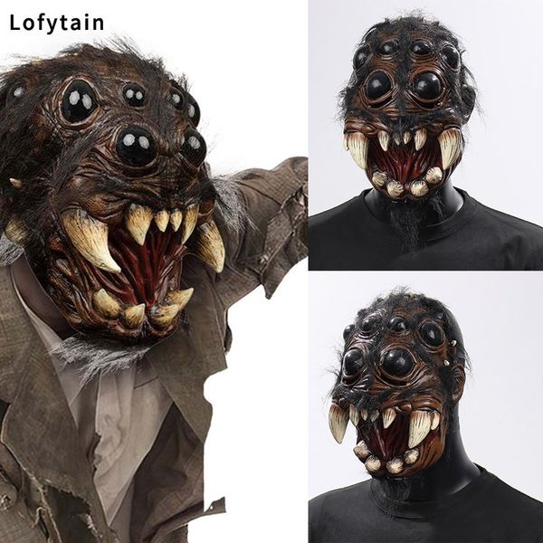 Masques de fête Horreur Effrayant Araignée Masque Cosplay Effrayant Animal Araignées Grands Yeux Dent Bouche Ouverte Latex Casque Halloween Party Costume Props 230809