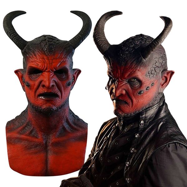 Masques de fête Horreur Diable Latex Masque Belial Cosplay Hellfire Beast Horns Demon Casque Performance Carnaval Party Costume Props 230824