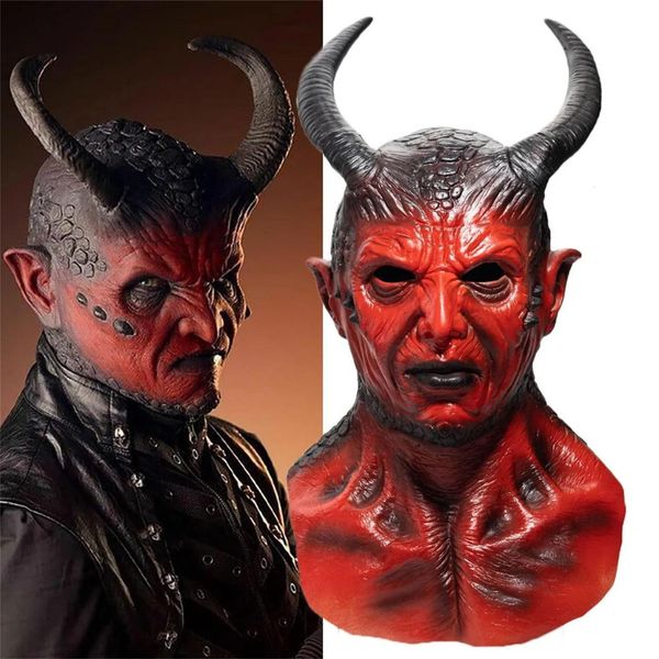 Party Masks Horror Devil Latex Masque Halloween Belial Cosplay Hellfire Beast Horns Demon Cashet Performance Carnival Party Costume Props 230817