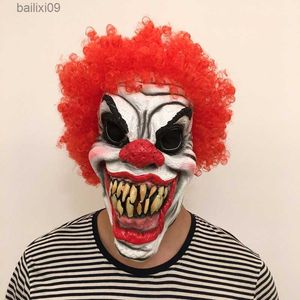 Masques de fête Horreur Halloween Clown Mal Overhead Latex Costume Masque Parti Effrayant Clown Masque Cheveux Rouges Cosplay Costume Props Drôle T230905