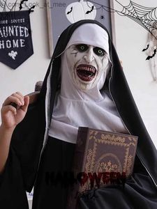 Masques de fête Horreur Halloween Nun Masque avec Foulard Effrayant Masque Complet Valak Cosplay pour Halloween Party Costume Prop Visage Latex Masques Q231007