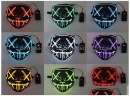 Máscaras de fiesta Horror Led Luminoso Brillante Máscara de Halloween Neón El Hallowmas Masque Mascarada Cosplay Oscuro Suministros divertidos Vtm0642 Dro6765746