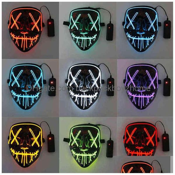 Masques De Fête Horreur Led Lumineux Glowing Halloween Masque Neon El Hallowmas Masque Mascarade Cosplay Sombre Drôle Fournitures Vtm0642 Drop Dhbl0