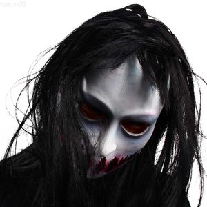Party Maskers Horror Masker Halloween Eng Zwart Lang Haar Ghost Hoofddeksel Spookhuis Tricky Props Terror Party Kostuum Aankleden L230803