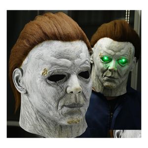 Masques de fête Horreur Michael Myers Led Halloween Tue Masque Cosplay Effrayant Tueur Fl Visage Latex Casque Costume Props 201026 Drop Delive Dhiho