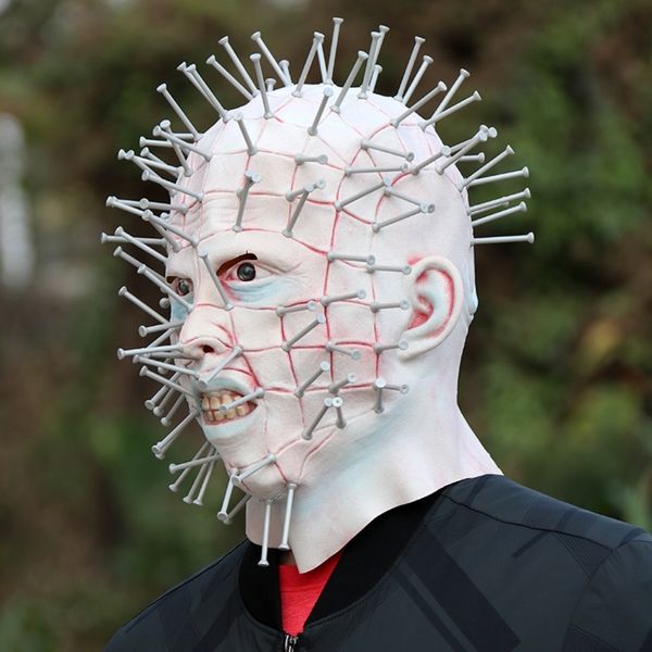 Masques de fête Film d'horreur Hellraiser Pinhead Mask Halloween Cosplay Devil Infernal Nail Ghost Costume Spoof Carnival Props 230630