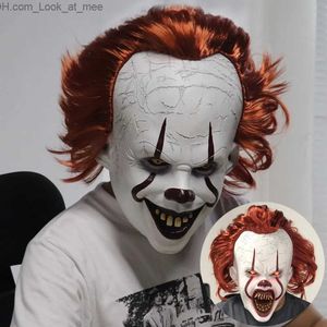 Masques de fête Horreur Pennywise Stephen King Masque Cosplay Effrayant Cheveux Rouges Clown Tueur Masques LED Casque En Latex Halloween Carnaval Costume Prop Q231007