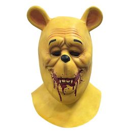 Feestmaskers horror realistische beer bloedgezicht cover Halloween cosplay enge volledig gezicht ademende elastische maskerade kostuum verkleed rekwisieten 230313
